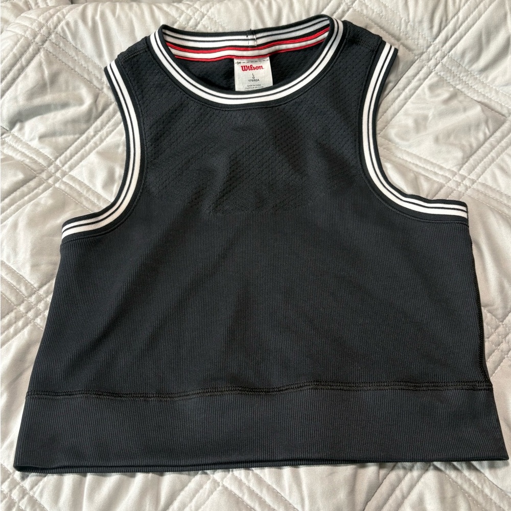 Wilson women’s Black Tank Top with White Trim and Red Neck Stripe